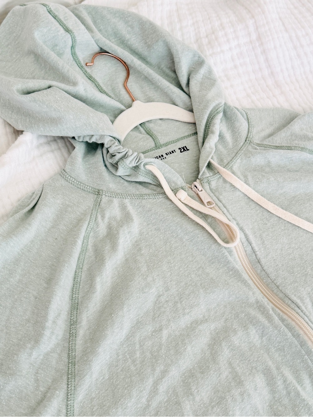 Men’s American Giant Light Mint Green Heather Full-Zip Hooded Sweatshirt 2X - Picture 5 of 14
